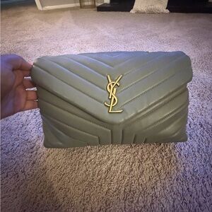 Fashion Nova Olive Green Quilted Crossbody with Gold Logo